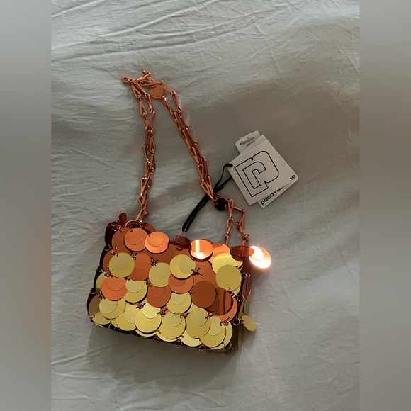 NWT Rabane Gold and Orange sequin chainmail Women\'s handbag mini Bag
